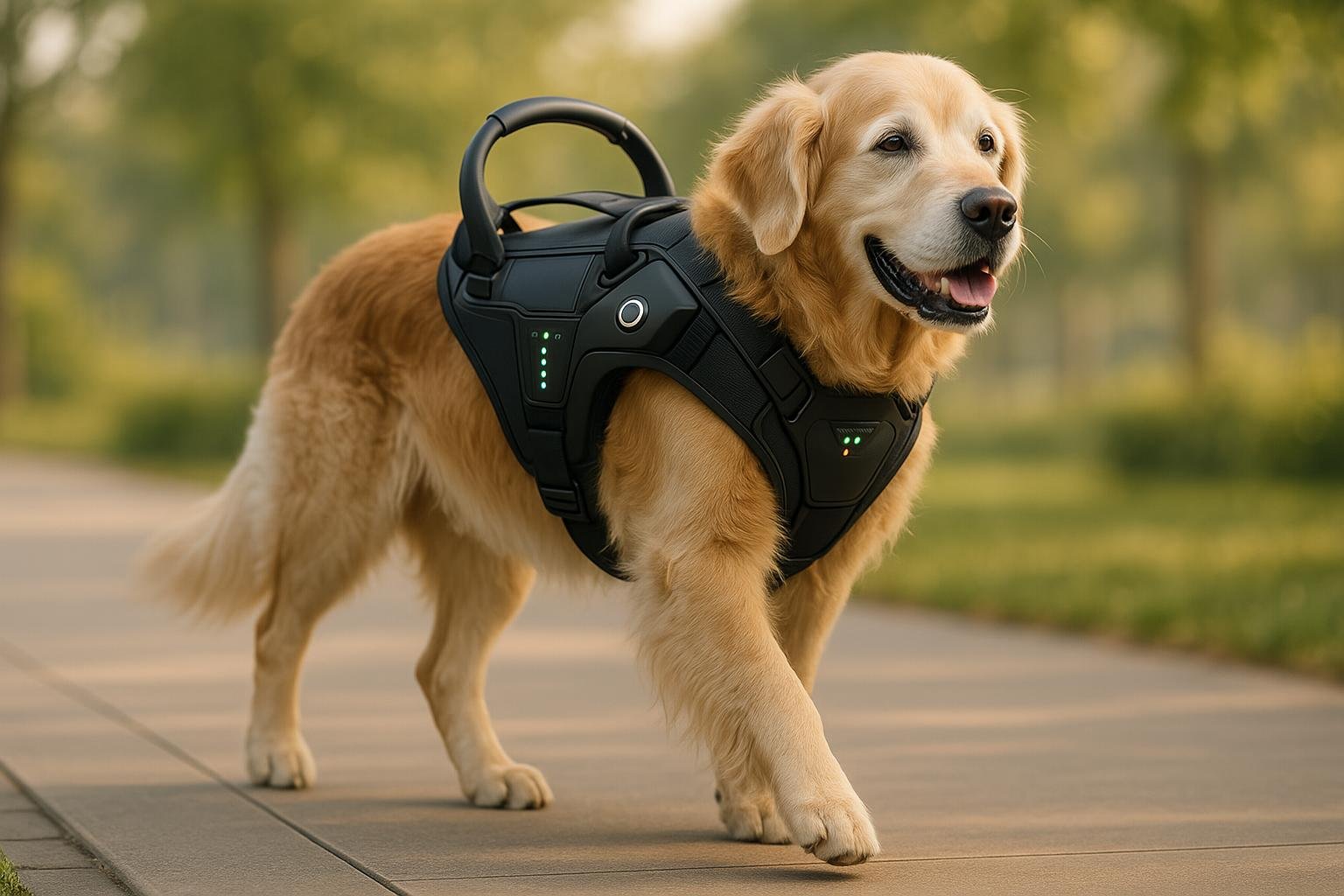 Senior dog using mobility harness